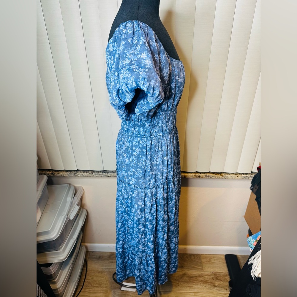 Trixxi  Blue Floral Chiffon Fluttered Sleeve Tiered Lined Dress Size XL - Picture 4 of 9